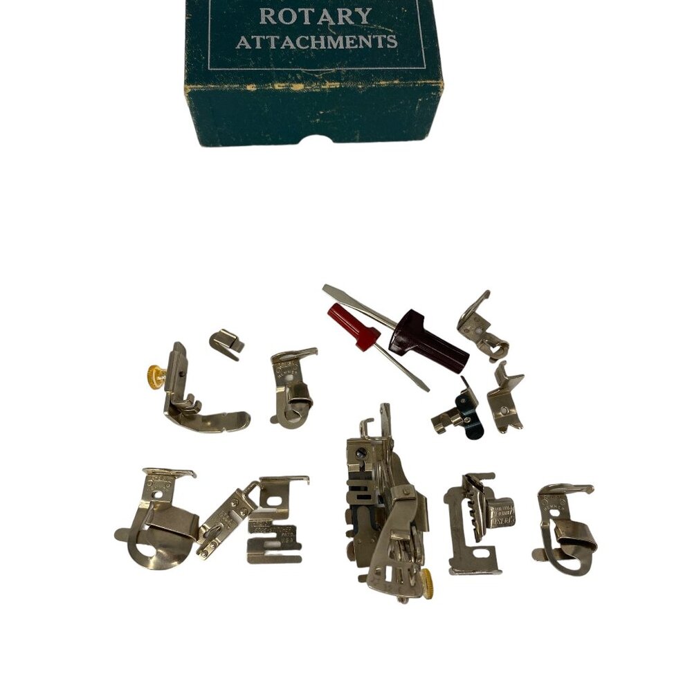 Greist sewing machine rotary attachments lot ruffler hemmer‎ zipper foot